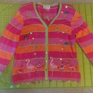 Vintage Just B Spring 2 Piece Sweater set Flamingo theme Size M